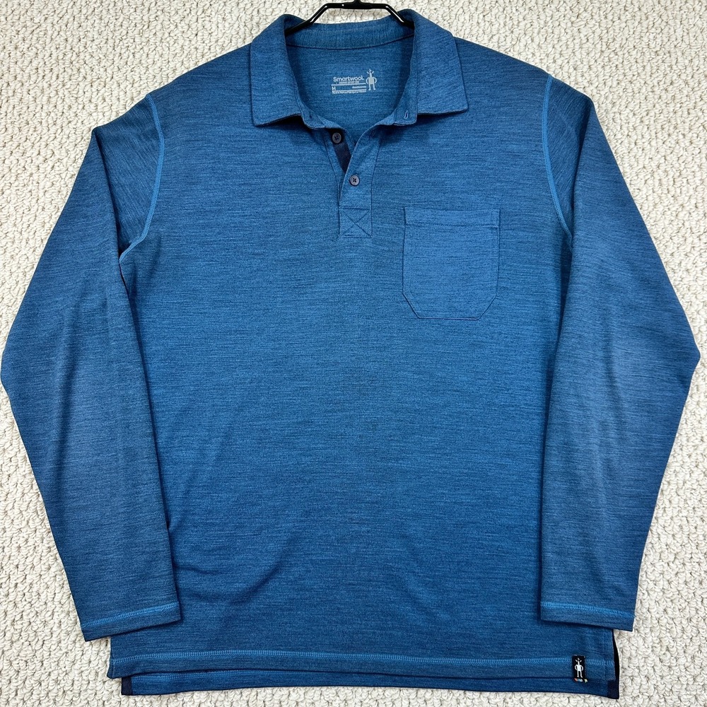 Smartwool Pocket Polo Shirt Mens M Blue Merino Sports 250 Performance Base Layer